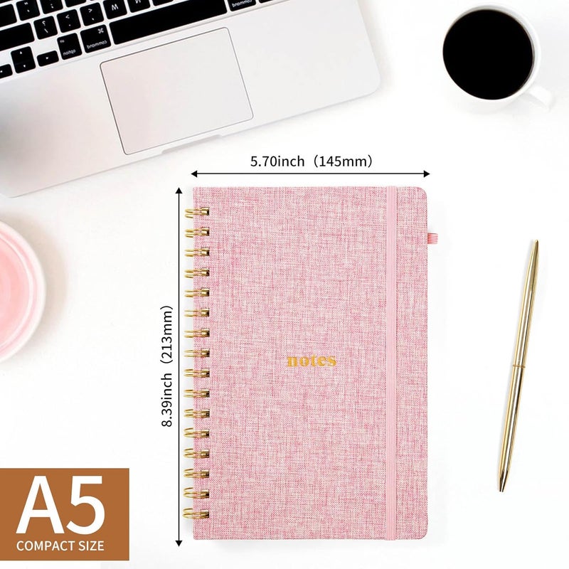 TSFPapier A5 Lined Journal Notebook – Hardcover Fabric Cover 160 Pages 100 GSM Thick Paper With Elastic Band & Pen Holder College Ruled Writing Notebooks for Work School Travel 3pack Pink Set - Image 2